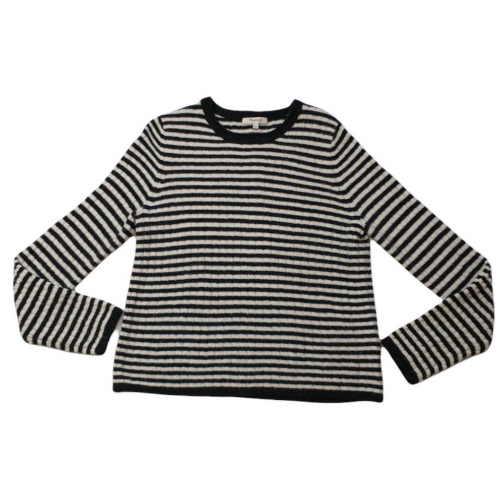 Madewell Sweater Size L Black White Striped Ribbed Wool Alpaca Blend